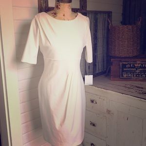 NWT Calvin Klein form fitted cream zipper dress